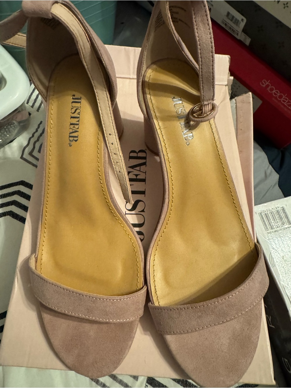 JustFab Taupe Ankle-Strap Block Heel Sandals